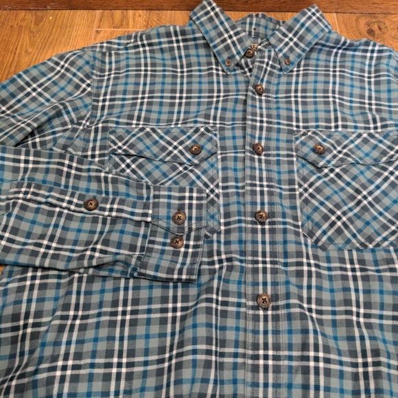 Duluth Mens Free Swingin Wicking Flannel Shirt Size L Blue Button LS Lightweight - Picture 10 of 14